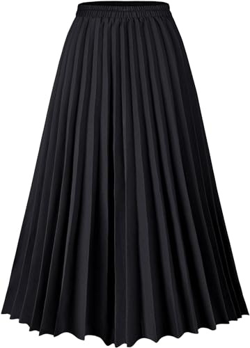 comefohome Jupe Femmes Été Mi-longue Jupes Taille Haute Jupe Plissée Filles Jupe d'Été Élégante Femmes Jupe, Noir , L