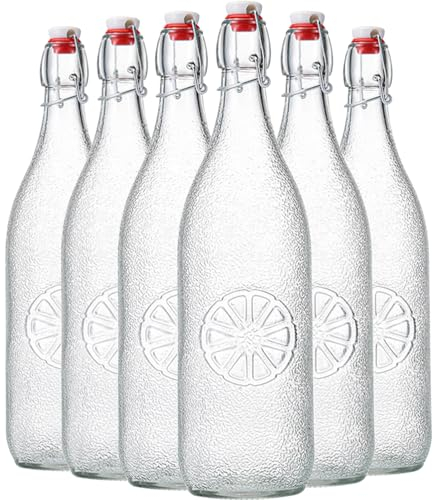 Danmu Art 6PCS 1L Glass Bottles with Clip Top Lids - Brewing Bottle Airtight Preserve Glass Dispenser Empty Bottles for Home Brewing Oil Vinegar Beer Wine Cider Soda 1000ML/35oz (6)