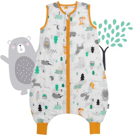 schlummersack Baby Schlafsack mit Füßen Sommer 0.5 Tog 110 cm dünn Bambus-Musselin Waldtiere | Schlafsack mit Beinen ungefüttert für eine Körpergröße von 110-120cm | Schlafsack Baby Sommer