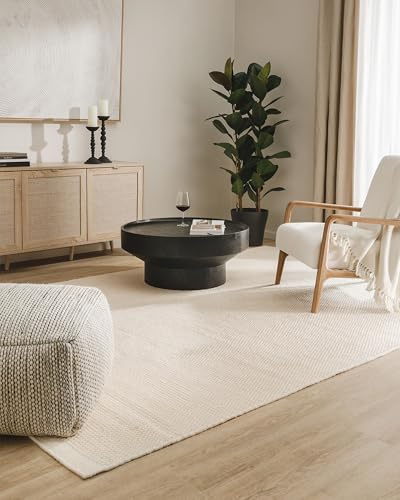 benuta Pure Wollteppich Rocco - Weiß 250x350 cm - Handgewebt - Rechteckig & im Style: Wolle, Uni, Boho, Hygge & Cozy, Minimalistisch - Pflegeleicht für Wohnzimmer Schlafzimmer