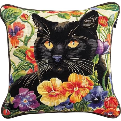 Lfynior Kreuzstich Kissen Set Vorgedruckt Katze Stickkissen mit Muster 45X45cm Stickpackung Stickset Kreuzstich Kissen zum Basteln Stickkissen Stickpackung mit Vorgedruckt Kreuzstichmotiv