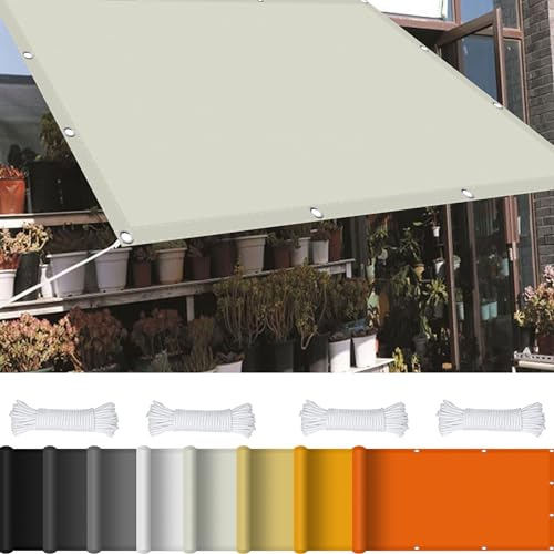 Brise Vue Balcon pour Pergola Jardin 4 x 7 m 98% UV Protection,Polyester, Toile d'ombrage Protection Solaire avec Oeillets avec Cordons pour Pergola, Fleurs, Patio Lawn., Ivoire