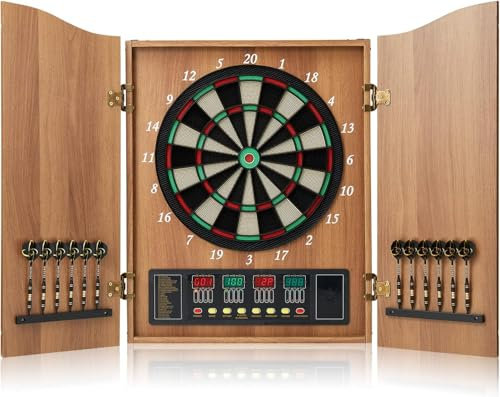 Brovamo Dartscheibe Elektronisch mit Türen, Elektronische Dartscheibe mit 12 Dartpfeile & 88 Ersatzspitzen, E Dartscheibe mit Stimme & LCD-Display