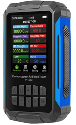 Rilevatore di radiazioni elettromagnetiche VT-ER3 5 in 1, tester completo di campo elettrico, campo magnetico, temperatura, umidità e impostazioni personalizzabili