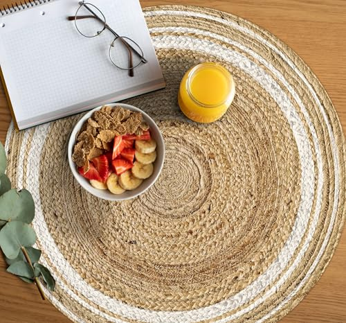 VINILIKO Design | Set de 4 Individuales de Mesa de Vinilo Carthago Blanca Redonda diámetro 40 cm - Pack de 4, Salvamantel, Impermeable, Lavable, Antimanchas, Antideslizante