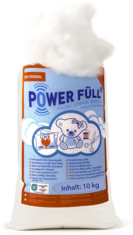 POWER FÜLL 1kg Füllwatte + Spieluhr | Stopfmaterial | Füllmaterial für Stofftiere & Kissen | Waschbar bei 95°C | (1000, Gramm)