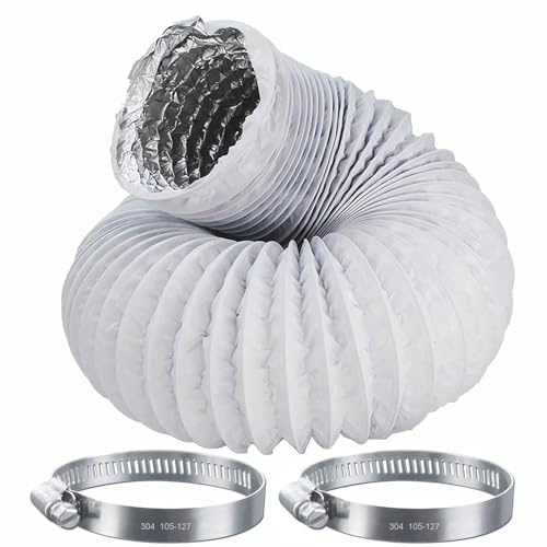 QISF 4inch x 10ft (3M) Tumble Dryer Hose,Air Ducting Tumble Dryer Vent Hose,Flexible Aluminium PVC Air Hose with 2 Clamps, Fit for Air Conditioner,Dryer,Bathroom Extractor Fan,Kitchen
