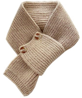 YGSIKY Bufanda Corta de Punto Cruzado con Botones, Bufanda de Punto pequeña, Bufanda de Cuello de Invierno para Mujer, Bufanda de Punto de Ganchillo cálida, Bufanda de Punto con botón (Beige)