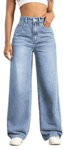 Mars power Straight Leg Jeans for Women,High Waisted Wide Leg Loose Stretchy Boyfriend Denim Pants Baggy Jeans for Women (US, Alpha, Large, Regular, Regular, Lightblue)