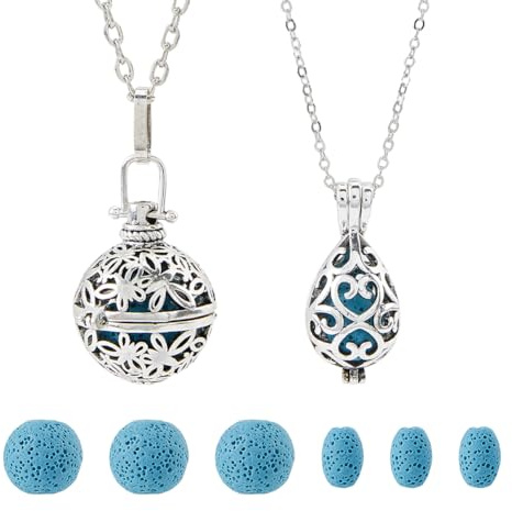 SUPERFINDINGS 2 stilar halsband med eteriska oljor parfym hängen halsband med 12 lavastenar diffusör medaljong halsband eterisk olja smycken för presenter till alla hjärtans dag