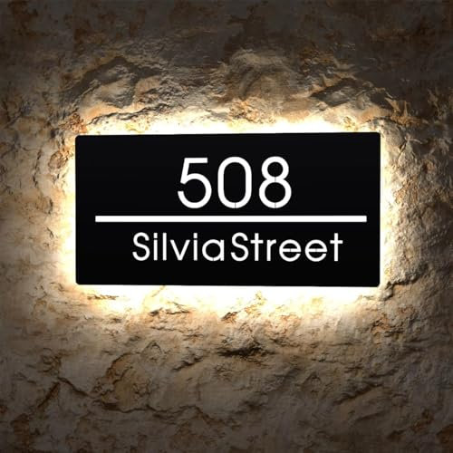Letrero de casa personalizado solar, letrero LED iluminado personalizado para casa, placa de dirección de casa personalizada, letrero de número de casa LED personalizado (1)