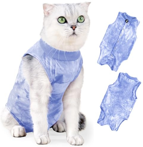 XYTAHDM Tuta per Recupero Gatti, Body Gatto Postoperatorio, Vestito Chirurgico Animale Domestico, Gatto Femmina Post Intervento Tutina,per Ferite Addominali o Malattie Pelle,per 4,5-7 kg (Blu)