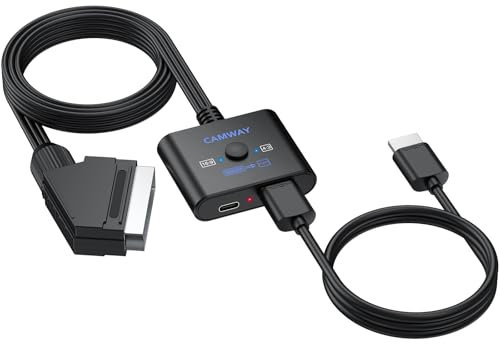 CAMWAY Convertitore Scart a HDMI,Supporta Commutazione 16: 9/4: 3,Adattatore da SCART a HDMI 1080P,Supporta PAL/NTSC per Lettore DVD/VHS/VCR,con Cavo da 150 cm