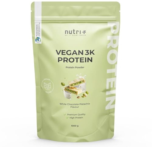 Nutri + Protein Powder Chocolate Blanco y Pistacho 1 kg - Proteína en Polvo vegan - 76% de Proteína - sin Lactosa ni Suero - Proteínas veganas Sabor White Chocolate Pistachio 1000 g
