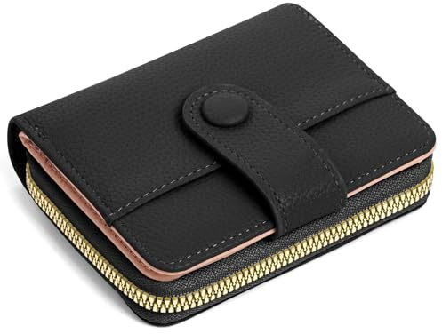Adiwo Women's Leather Wallet, Purses for Women Genuine Leather, Zipper Coin Pocket with Multiple Compartments, Minimalist Small Ladies Purse, Excellent Credit Card Holder with ID Window, Black
