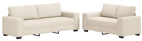 vidaXL Juego de Sofá Contemporáneo de 2 y 3 Plazas Tela Crema Patas de Madera Negra Diseño Ergonómico Fundas Removibles Resistente a Las Manchas para Asientos en Sala de Estar de Dos y Tres Sofás Cóm