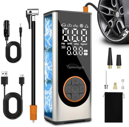 GUWIEYG Compresor Aire Portatil, Inflador Ruedas Coche de 6000 mAh, Bomba de Neumáticos Eléctrica con Linterna LED para Coche, Bicicleta, Motocicleta y Balones