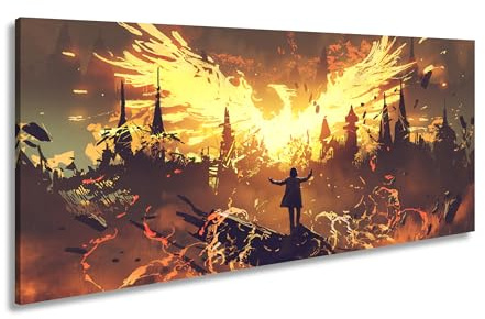 Leinwandbild Dirigent entfesselt Flammen – Musik erhebt die Stadt. Panorama 100x50cm XXL Kunstdruck Bild auf Keilrahmen/Wandbild/Wohnzimmer Dekoration