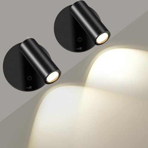 SMY Lighting LED Wandleuchte Innen, Spot Kabellose mit Akku, 3 Farbtemperaturen, Timing Funktion, Touch-und Fernbedienung, Dimmbar Strahler für Schlafzimmer Wohnzimm Wandbild, Schwarz, 2 Stück