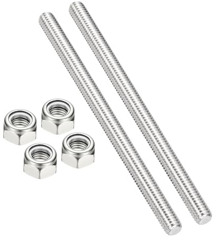 PATIKIL 2Pcs Tiges Filetées 3/8-16x150mm Avec Écrous Hexagonaux, 304 Acier Inoxydable Tige Filetée Complète Filetage À Droite Avec 4Pcs Écrou Autofreinateur À Insert Nylon, Ton Argenté