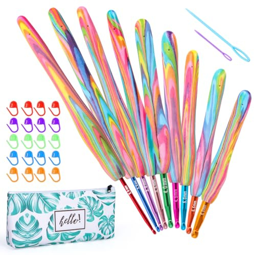 32Pack Crochet Hooks Set, Rainbow Crochet Hook Set with Soft Grip Handle,2.0mm-6.0mm Ergonomic Crochet Hooks Sets for Beginners and Experienced Crochet Lovers