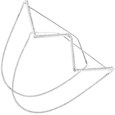 ibasenice Halb rahmen Brillengestell Damen mit Strass Schmuck und Retro Kette Modische Dekorative Brille ohne Gläser für Party Shopping und Alltag Stylisches Halbrundes Metall design