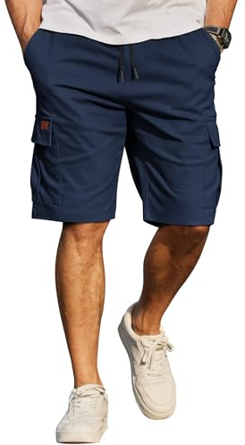 COOFANDY Pantaloncini da Uomo in Cotone Cargo Shorts Pantaloni Casual Corti Vita Elastica Estate con Tasche S-3XL Blu Viola M