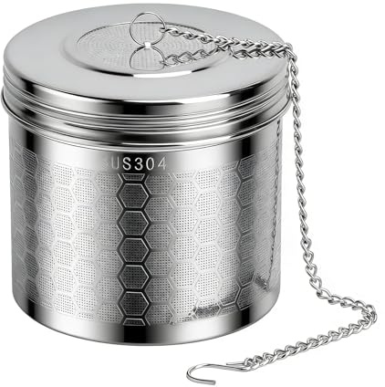 GZRXIOU XXL Gewürzsieb Extragroßer, 304 Edelstahl Gewürzfilter mit erlängerter Kette S-Haken, Gewürzkorb Edelstahl Feinmaschig Filter, Gewürzsieb Groß für Gewürze, Kräuter, Tee Glühwein, Kochutensilie