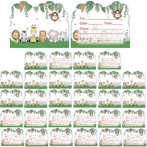 TEOZBLU 30 Pcs Tarjetas De Invitación Para Cumpleaños Infantiles, 14 x 11cm, Tarjetas De Invitación De Animales adorables Para Niñas y Niños, Invitaciones Cumpleaños Infantil Para Fiestas Infantiles