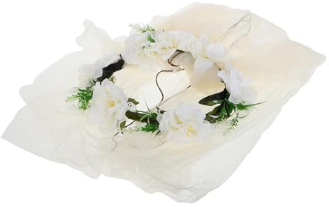 TOYANDONA Couronne de Fleurs en Rotin Synthétique Blanche, Voile de Mariée Bohème Légère, Bandeau Floral pour Mariage et Séance Photo Plage, Accessoire Femme Élégant et Confortable