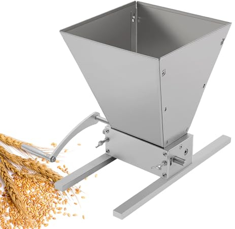 PBTERDTF Manuelle Getreidemühle, 4L Edelstahl Getreidequetsche GerstenmüHle Malt Crusher Futtermühle SchrottmüHle Einstellbarer Rollenabstand mit Aluminiumsockel für Mahlen von Gerste und Weizen