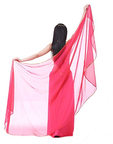 Calcifer 250 cm*120 cm veli Sciarpa per la Danza del Ventre in Chiffon a semicerchio Accessori per Donne Professionale Dancer, Rose Red