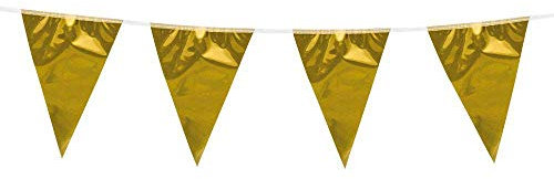 Boland 74700 – Mini banderines metálicos, 1 Pieza, Longitud 300 cm, Dorado, Cadena de Bandera, decoración Colgante, Guirnalda, Fiesta temática, cumpleaños, Carnaval, Boda, Aniversario, Bodas de Oro