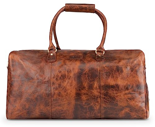 LEABAGS Leder Weekender Damen & Herren I Echtleder Premium Reisetasche I 40 l Sporttasche I Duffle Travel Gym Bag I Sporttasche I Trainingstasche I Tasche Flugzeug I groß I Brown Marble