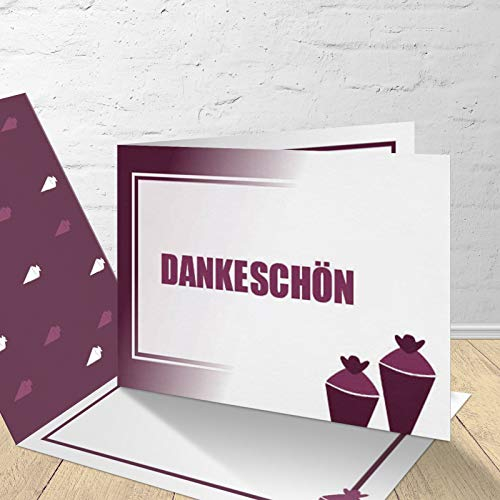 8 Danksagungskarten zur Einschulung mit passenden Umschlägen, Danksagungskarten zur Einschulung im Set zu 8 Stk. Schultüte Lila Design