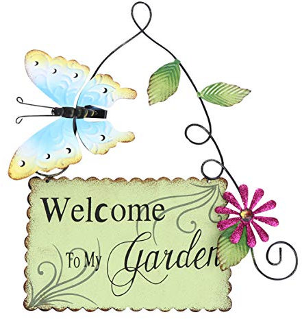 Cabilock Cartelli di Benvenuto del Giardino della Farfalla del Metallo Benvenuti nel Mio Giardino Arte del Ferro Porta D'ingresso Casa Verde Cartello di Benvenuto del Targa da