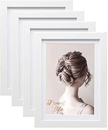 Egofine Bilderrahmen 13x18 cm,Holzrahmen Rahmen 13x18 cm mit Acrylglas für Tisch- und Wandmontage,Passepartout für Fotos 10 x 15 cm,Perfekt für Porträts, Zuhause, Büro,Weiß,4er