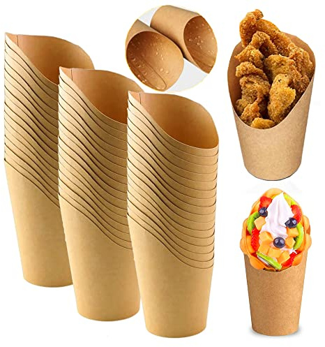 JUNMEIDO 50 Stück Bubble Waffeln Tüten 14 oz Snack-Container Kraftpapier PommesHalter Pommes bubble waffeleisen tüten Kraftpapier für Pommes Frites Kraftpapier Becher Frozen Dessert