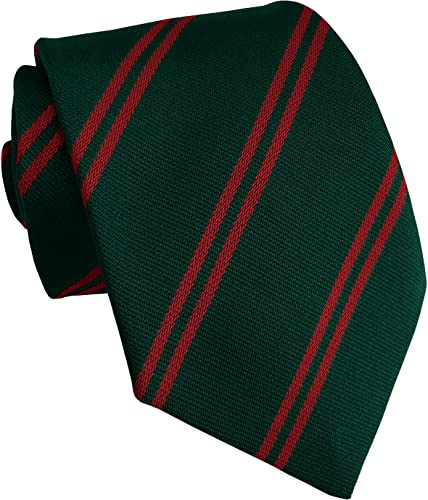 Great British Tie Club Corbatas para el cuello de doble rayas para hombre y adulto, estilo escolar, Verde botella y rojo, Taille unique