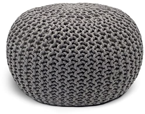 casamia Pouf Ø 55 o. 45 cm Strickhocker Sitzpouf Bodenkissen Premium Outdoor nachhaltig Größe ø 55 cm, Farbe grau - Silbergrau