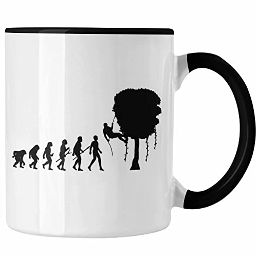 Trendation - Klettern Tasse Geschenk für Kletterer Grafik Evolution Outdoor Klettern Sport Baum (Schwarz)