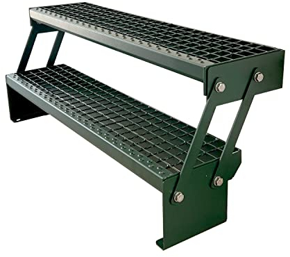Premium Caillebotis acier Escalier à limon 2 Marches Réglable Entièrement galvanisé et Vert Revêtu par poudre Largeur 100cm x Hauteur Réglable 30-43 cm