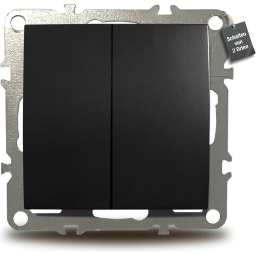 ADELID 2-Fach Schalter Lichtschalter | Wechselschalter Doppel-Schalter Unterputz | Schwarz matt lackiert | 220-250V 10A IP20 | Einbau Dose Ø 60mm, 84x84mm Rahmen