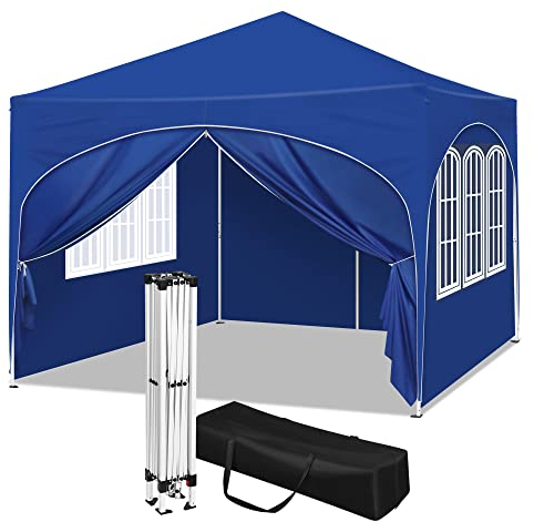 WOLTU Tonnelle de Jardin Imperméable et Protection de UV, Tente Pliante 3x3m avec 4 Parois Latérales, Hauteur Réglable, avec Sac de Transport,Bleu