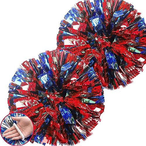 We Moment Cheerleading-Pompons, Blau und Rot, 30,5 cm, Metallic-Folie, Cheerleading-Poms, 2 Stück
