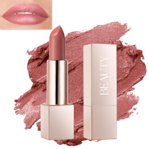 Beauty Searcher Metallisch glänzender Lippenstift, hochwirksame Lippenfarbe mit feuchtigkeitsspendender, cremiger Formel, voll deckender Lippenstift mit mattem Finish (05# Honig Pfirsich Koralle)