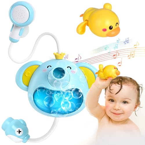 Trulloyoo Kinder Badewannenspielzeug Badespielzeug Baby ab 1 2 3 4 5 6 Jahre Elefantendusche mit Seifenblasenmaschine Musik Duschbrause Ente Wasserspielzeug Kinder Badespaß Geschenk Mädchen Junge