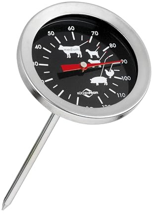 Köksprofi stektermometer, mätområde 0 °C till 120 °C, matlagningstemperaturdisplay för olika köttsorter, mätgivare 10,5 cm, rostfritt stål