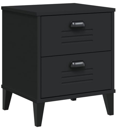 vidaXL Table de Chevet, Armoire de Nuit avec Tiroirs, Table de Téléphone, Meuble de Rangement Chambre, Industriel, Noir Bois d'Ingénierie