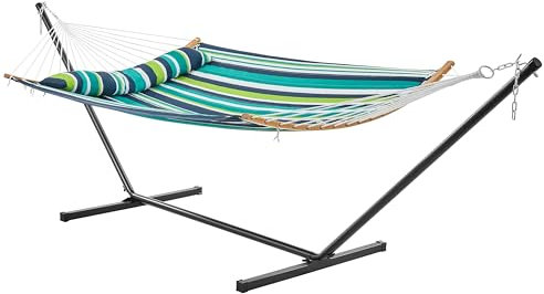 Abician Hamac sur Pied pour 2-3 Personnes Hamac avec Support Métallique avec Sac de Transport Oreiller pour Jardin Balcon Terrasse Camping Charge Maximale 216 kg Vert Rayé
